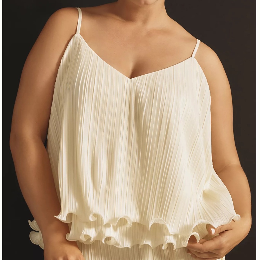 Anthropology Plissé Swing Tank Cream Adjustable Size Medium Women's